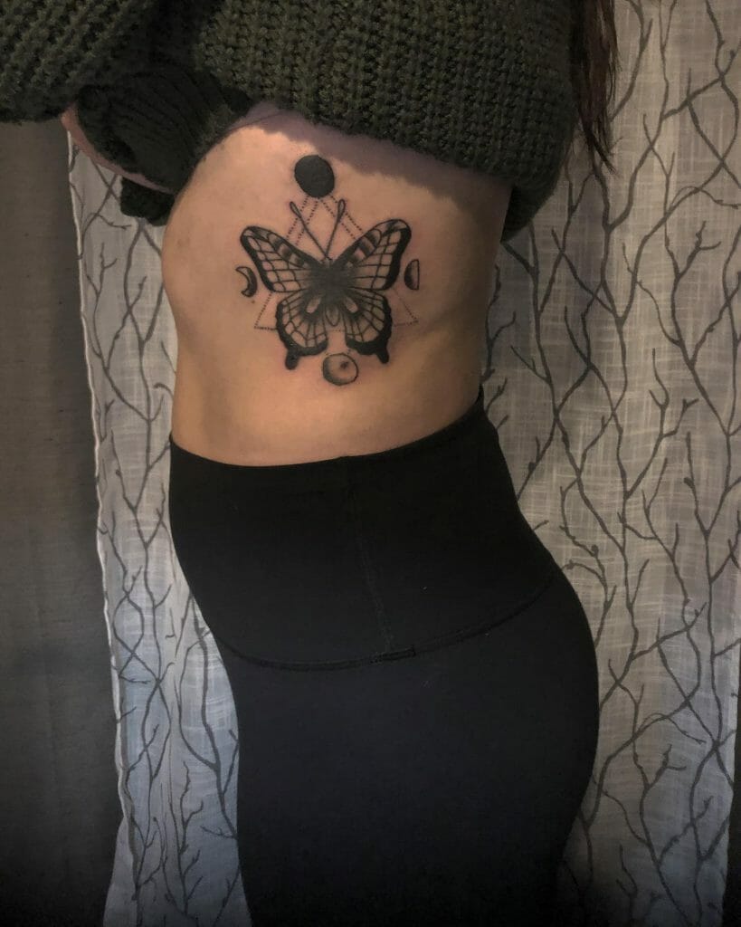 Awesome Butterfly Tattoo On Ribs Designs With Other Symbols And Motifs