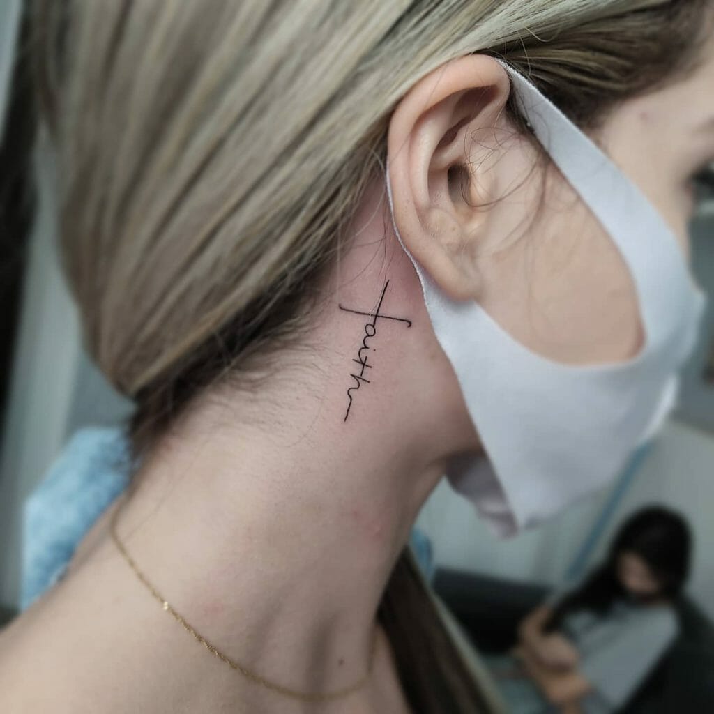 Beautiful Behind the Ear Faith Cross Tattoo Designs