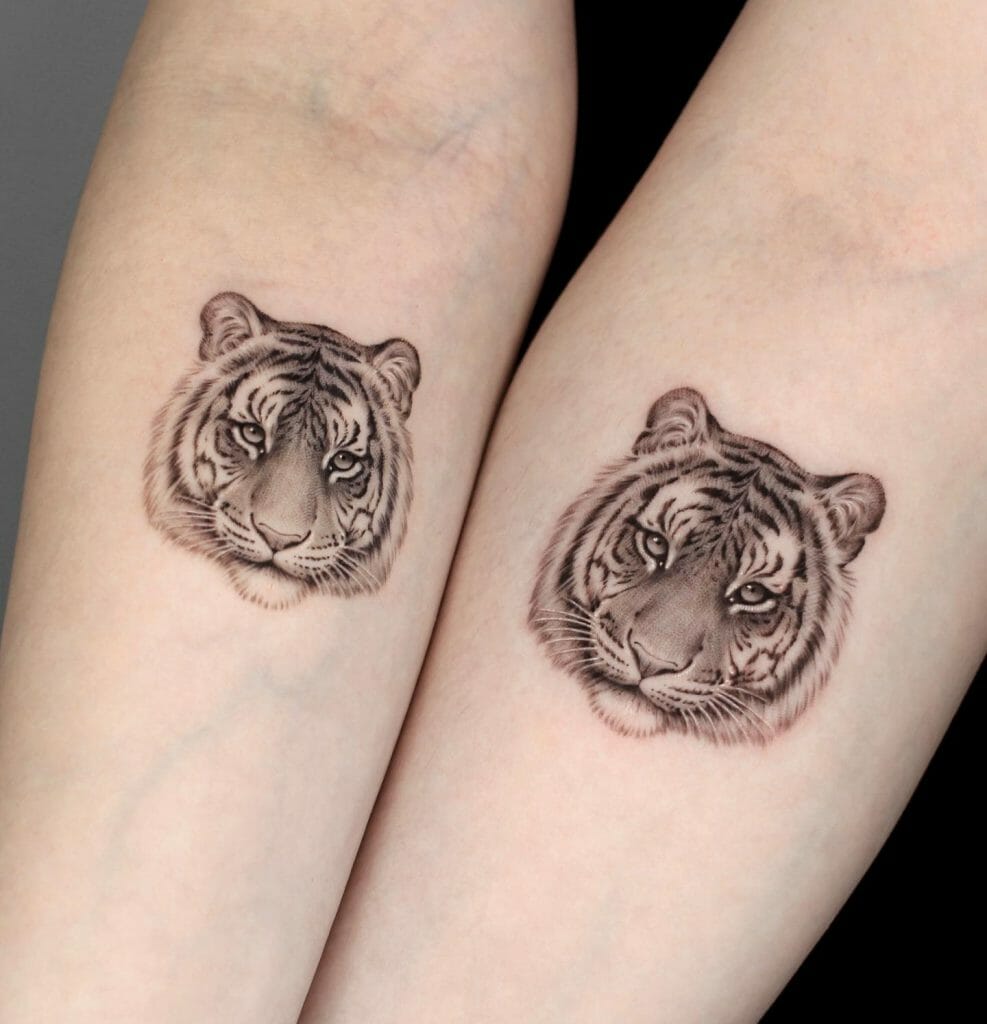 Beautiful Matching Face of Tiger Tattoos