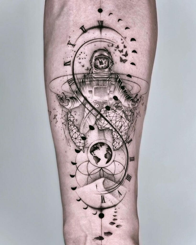 Beautiful Sleeve Tattoo Featuring Astronaut
