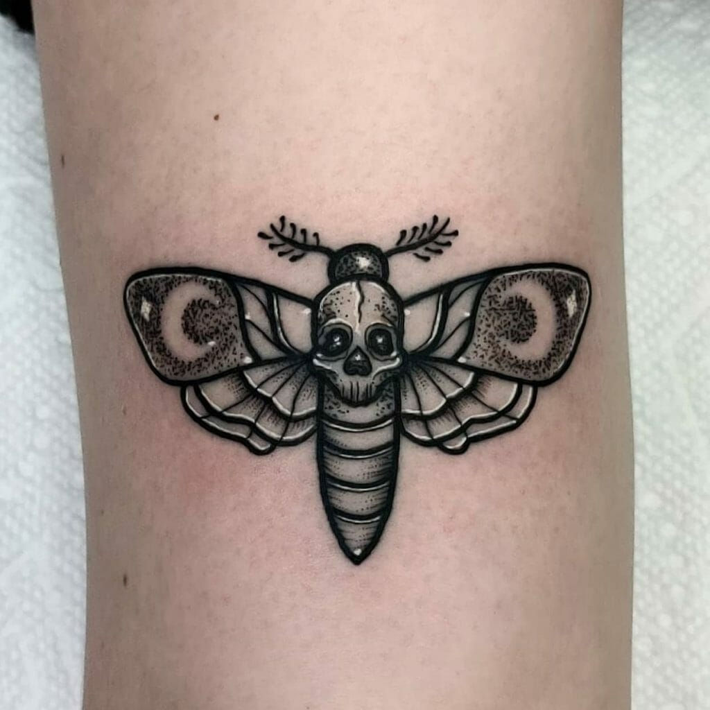 Beautiful Small Death Head Black Moth Tattoo Designs