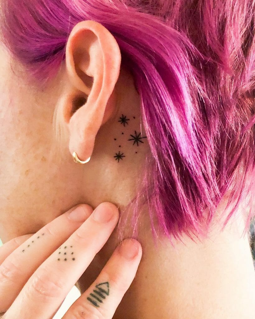 Behind The Ear Three-Star Tattoo