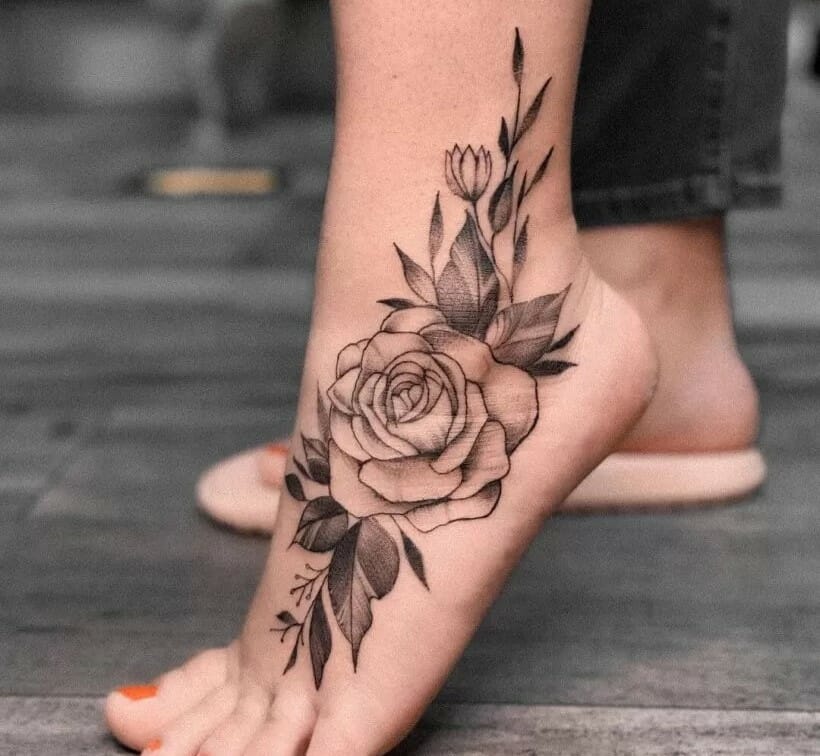 Rose Tattoo On Foot