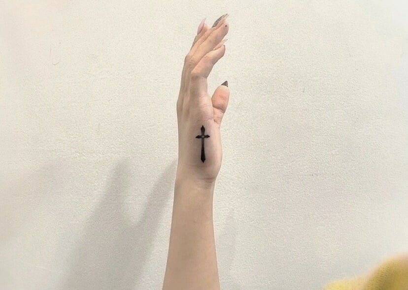 Small Cross Tattoo on Finger - wide 1
