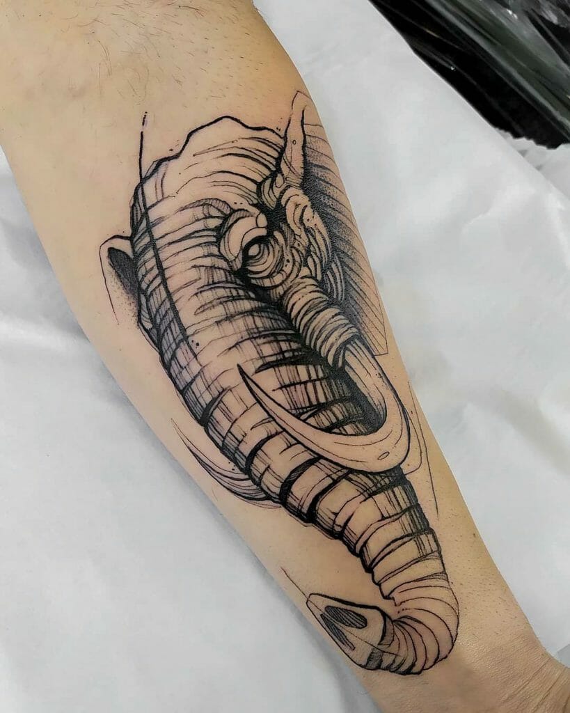 Big Thai Elephant Head Tattoo On Leg