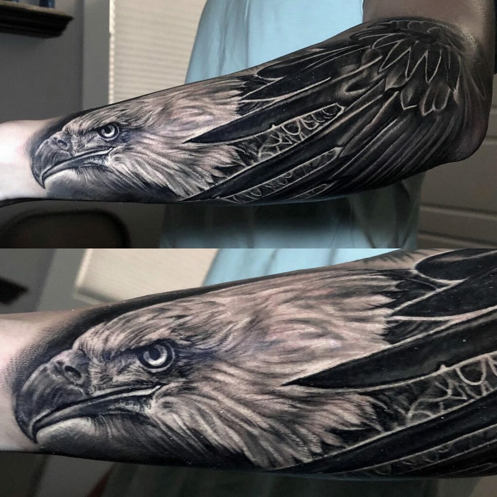 Black And White Eagle Arm Tattoo