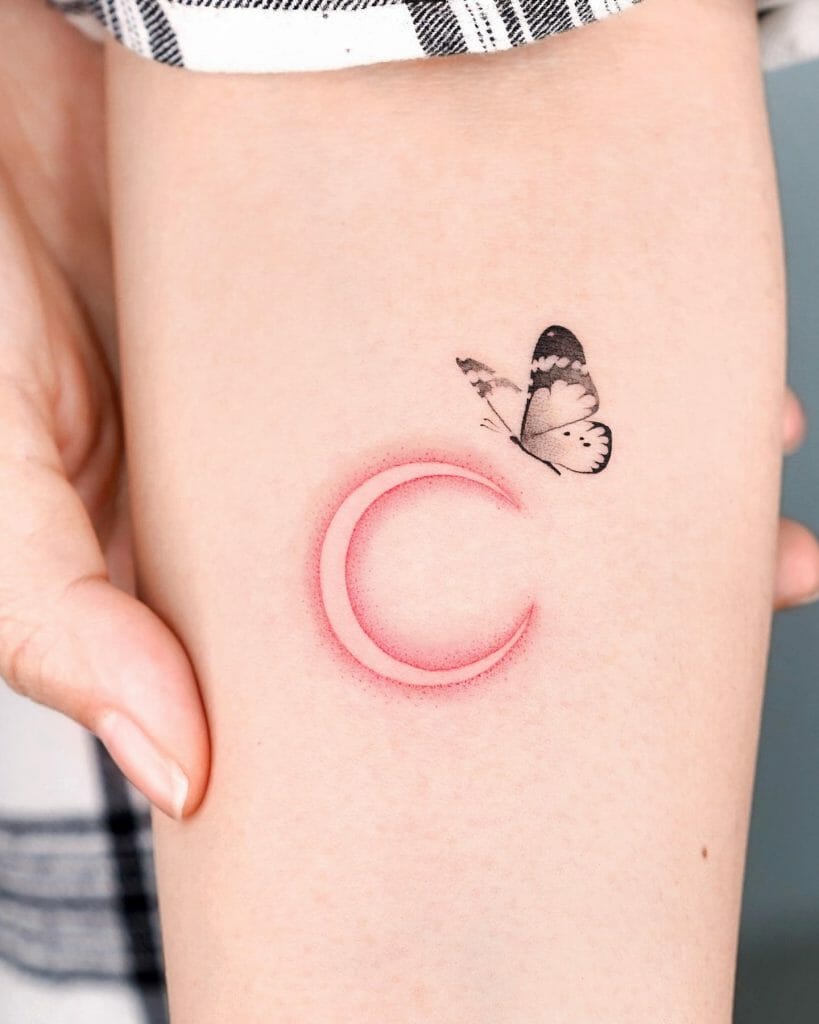 Black Butterfly With Crescent Moon Tattoo