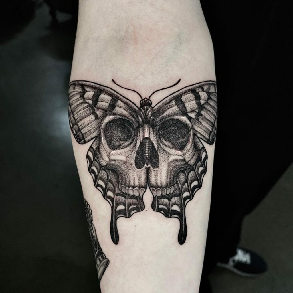 Black Butterfly With Skull Tattoo