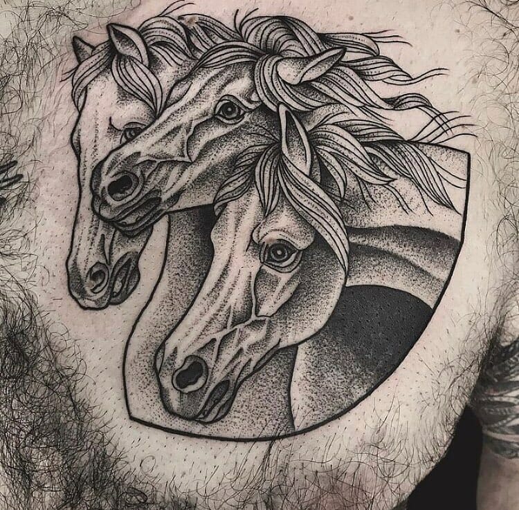 Black and Grey Horse Tattoo