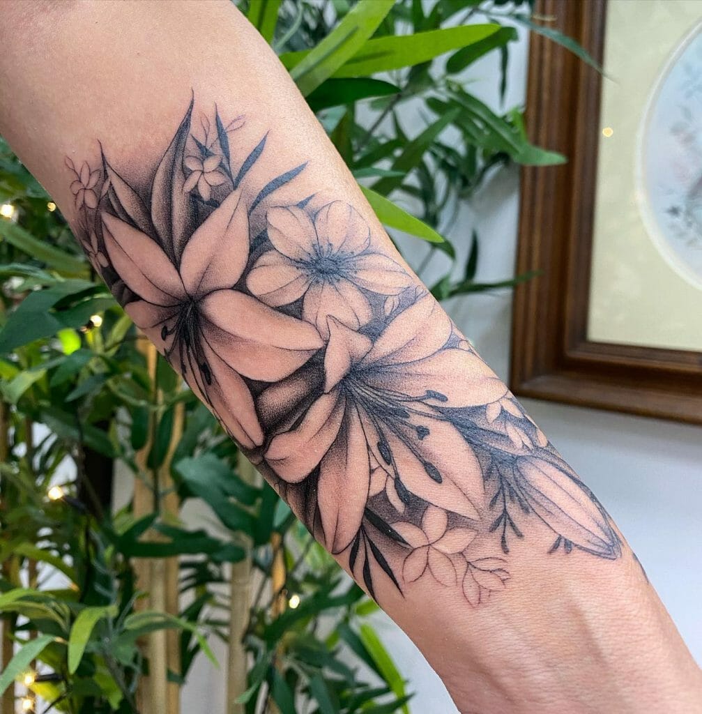 Blackwork Tiger Lily Arm Tattoo