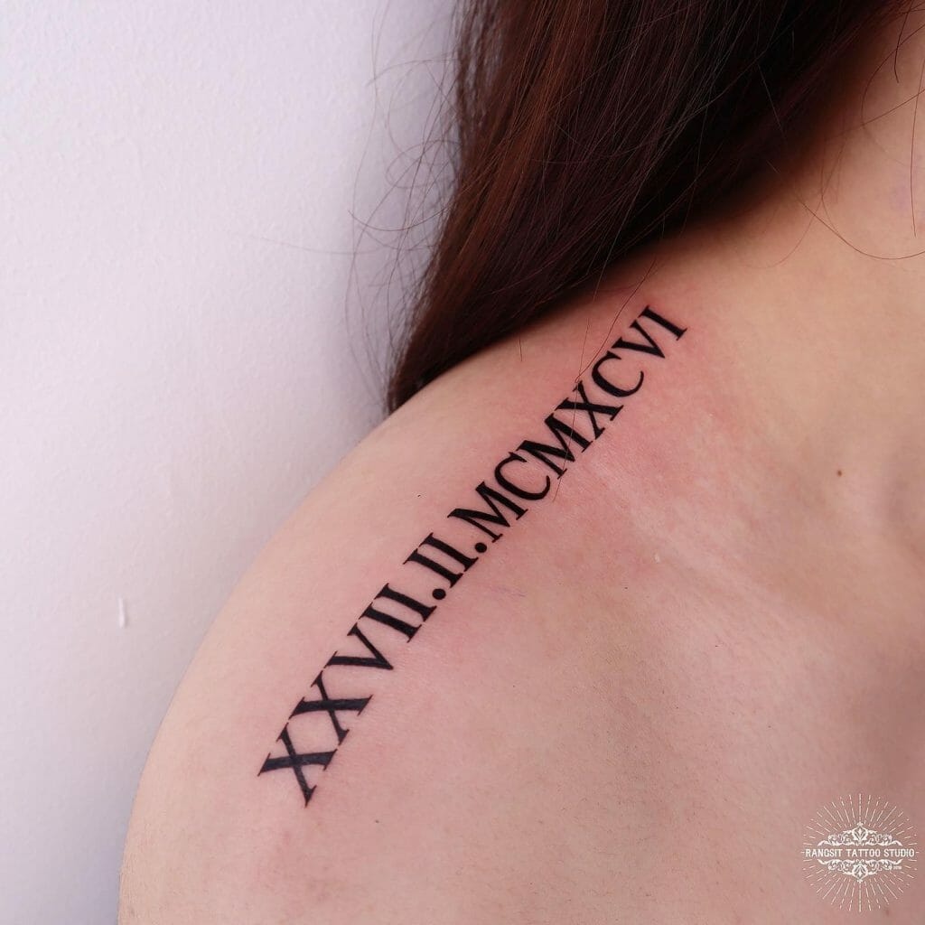 Bold Roman Numeral Shoulder Tattoo Ideas