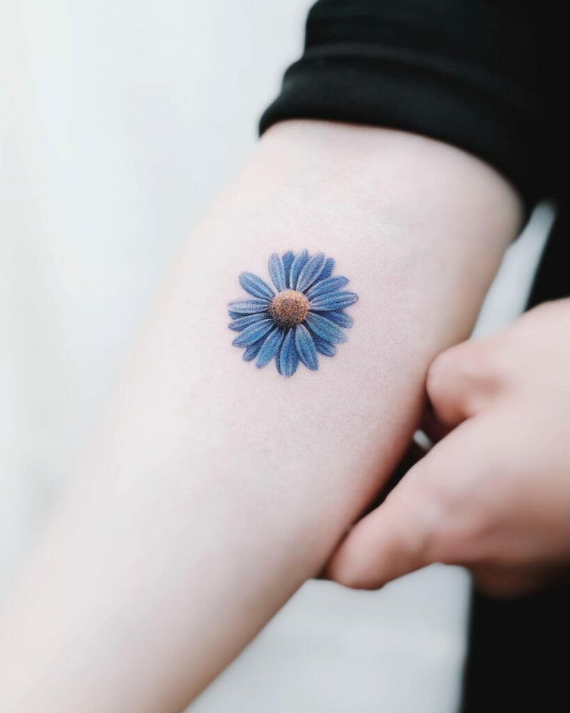Bright Blue Colour Flower Tattoos