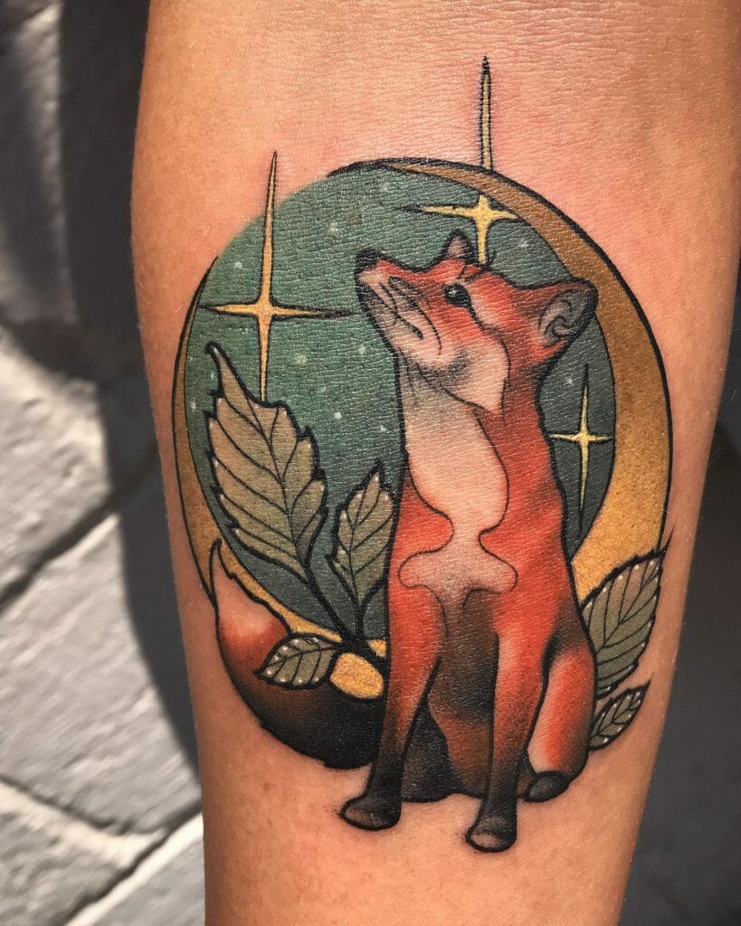 Bright Moon And Dog Tattoo