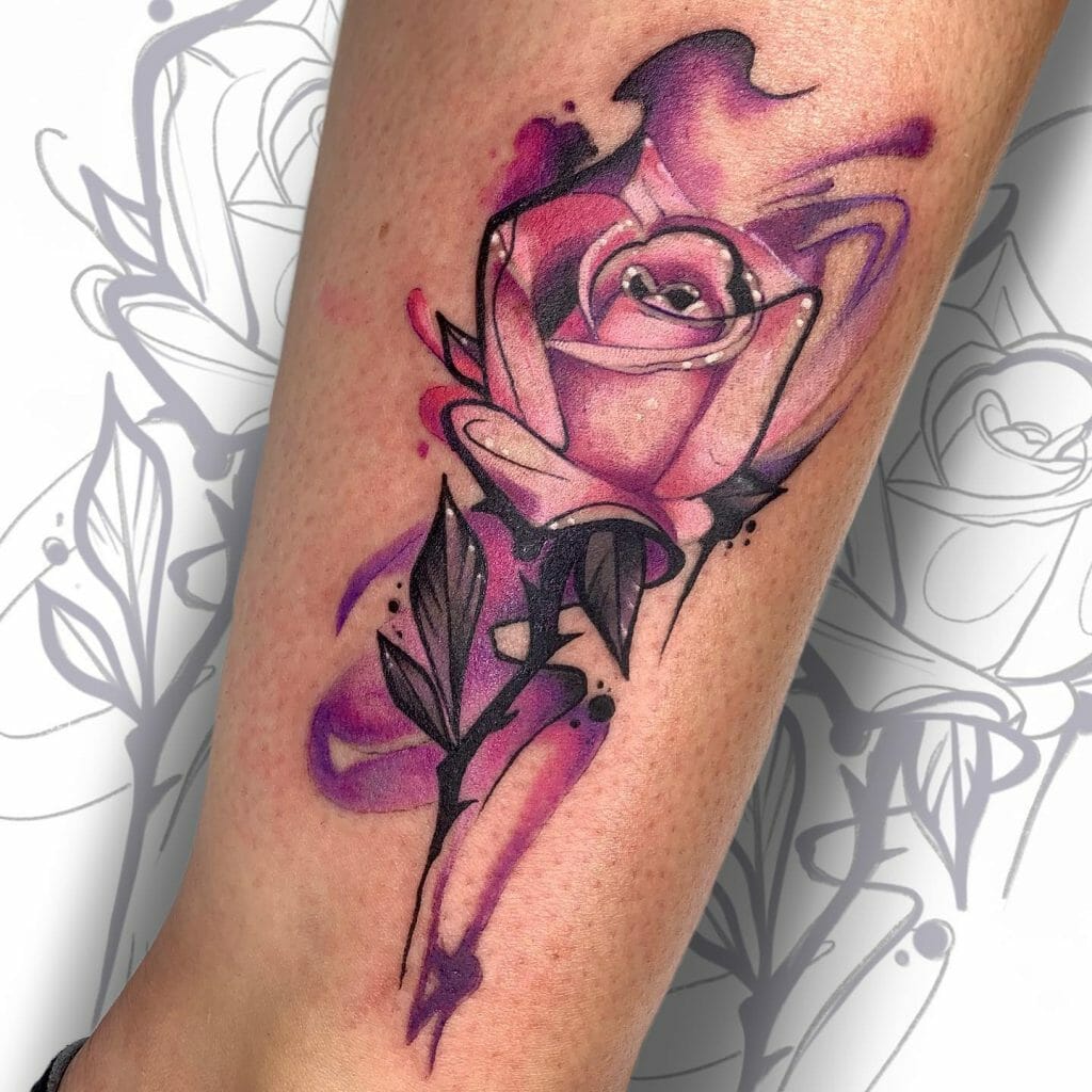Burning Pink Rose Watercolour Tattoo