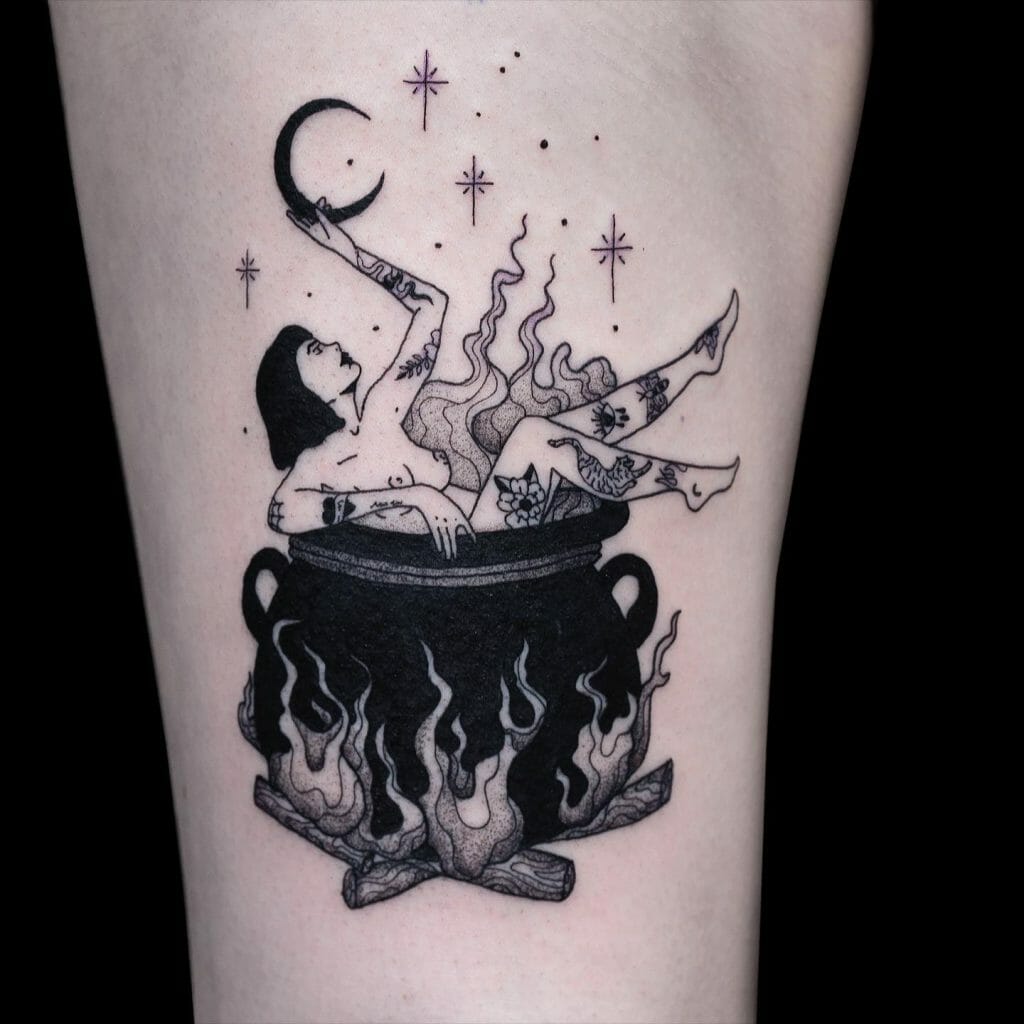 Burning Witch Traditional Tattoo