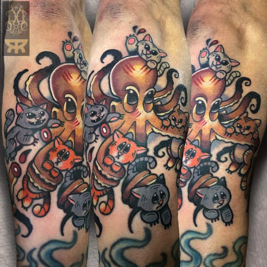 Cat and Octopus Tattoo Art