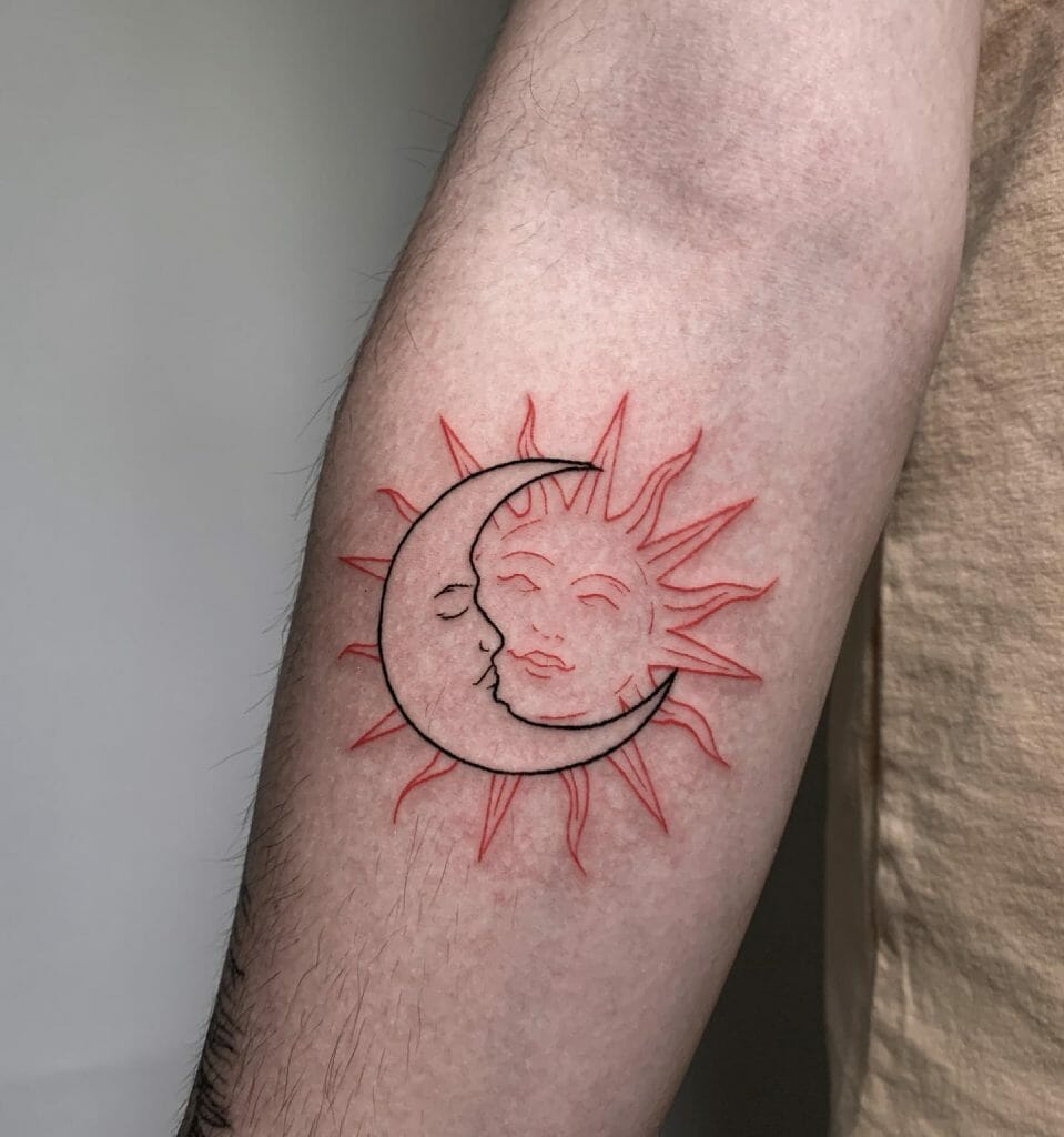 Classic Sun and Moon face tattoo