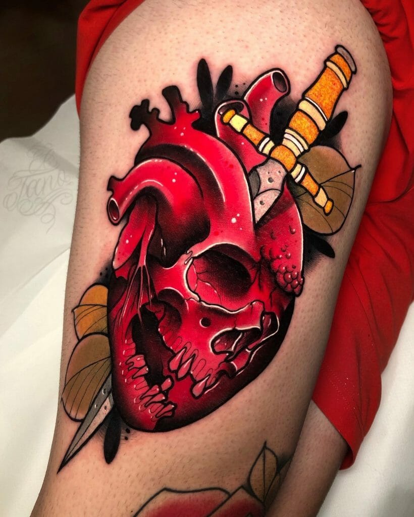 Colourful Skull and Dagger Tattoos