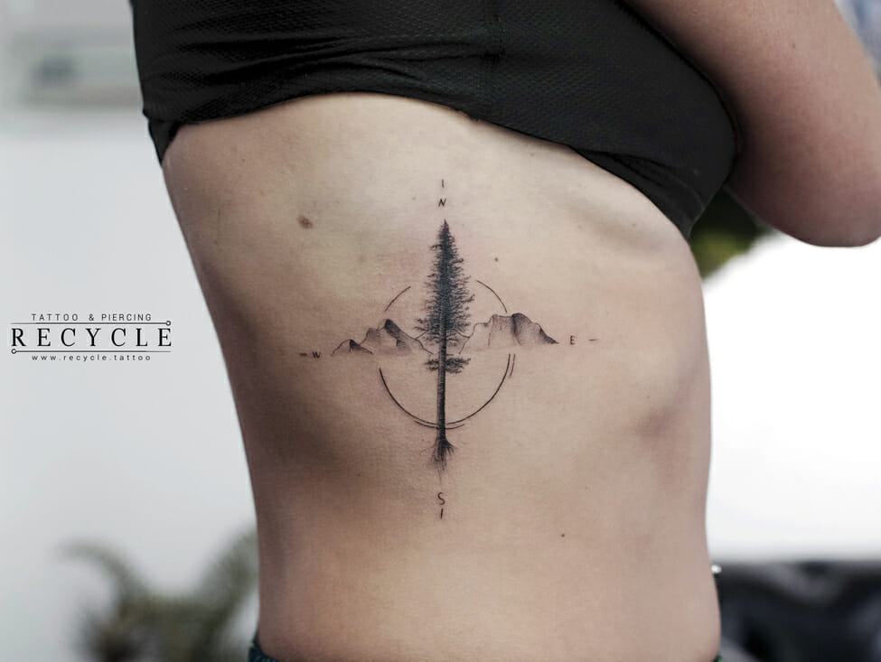 Compass Pine Tree Tattoo