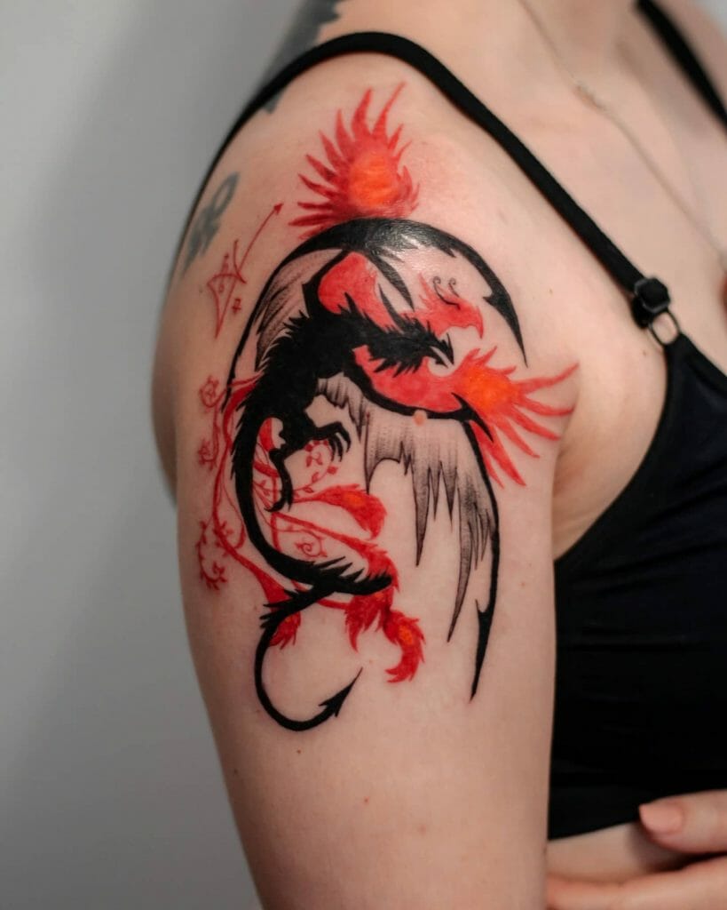 Contrast Colour Phoenix and Dragon Tattoo