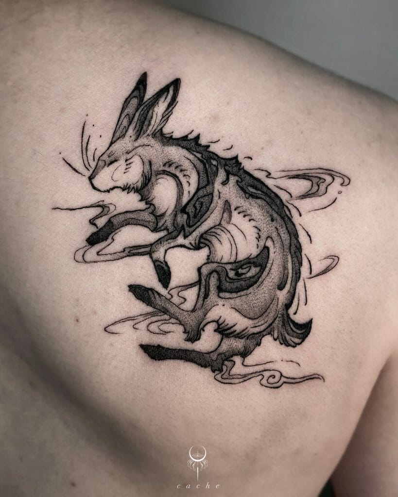 Cosmic Rabbit Tattoo On Shoulder Blade