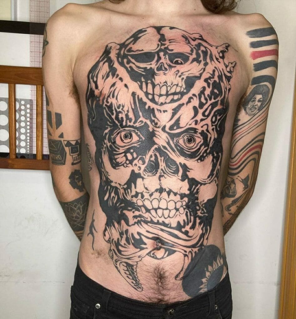 Creepy Monster Male Torso and Chest Tattoo Ideas