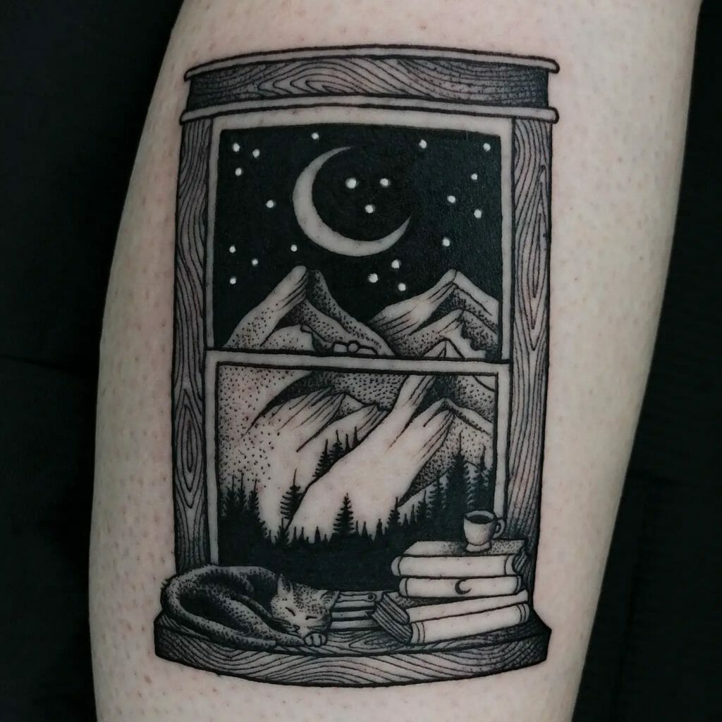Crescent Moon Among The Mountains Tattoo