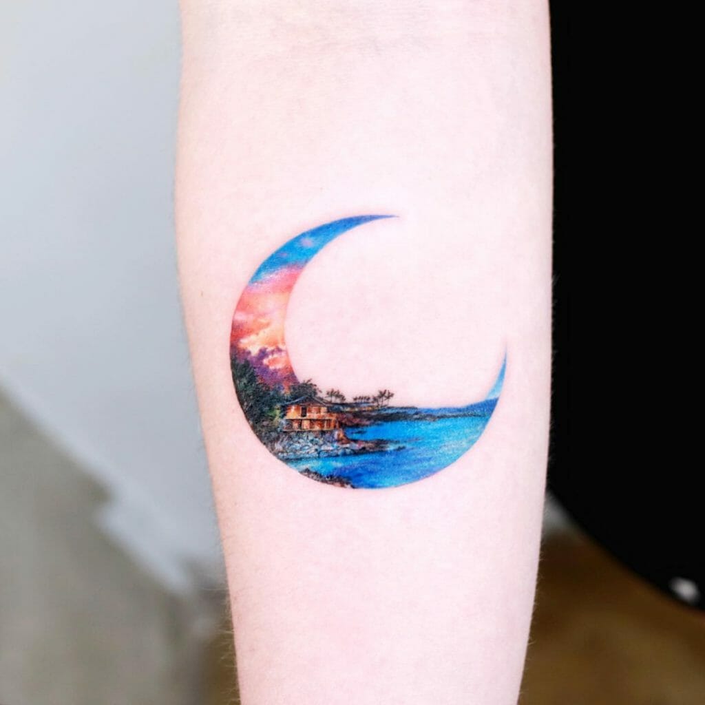 Crescent Moon Sunset Tattoo