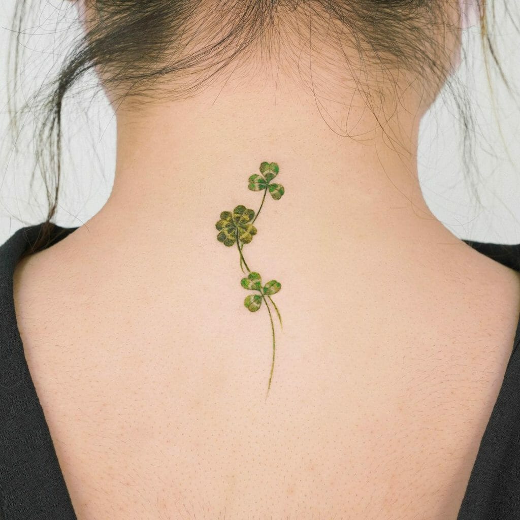 Cute Back of the Neck Four Leaf Clover Tattoo Ideas