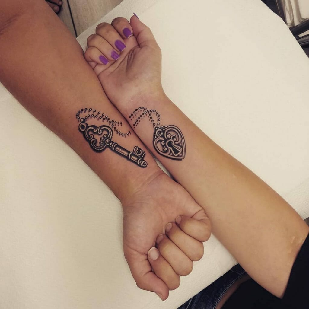 Cute Couple Locket and Key Tattoo