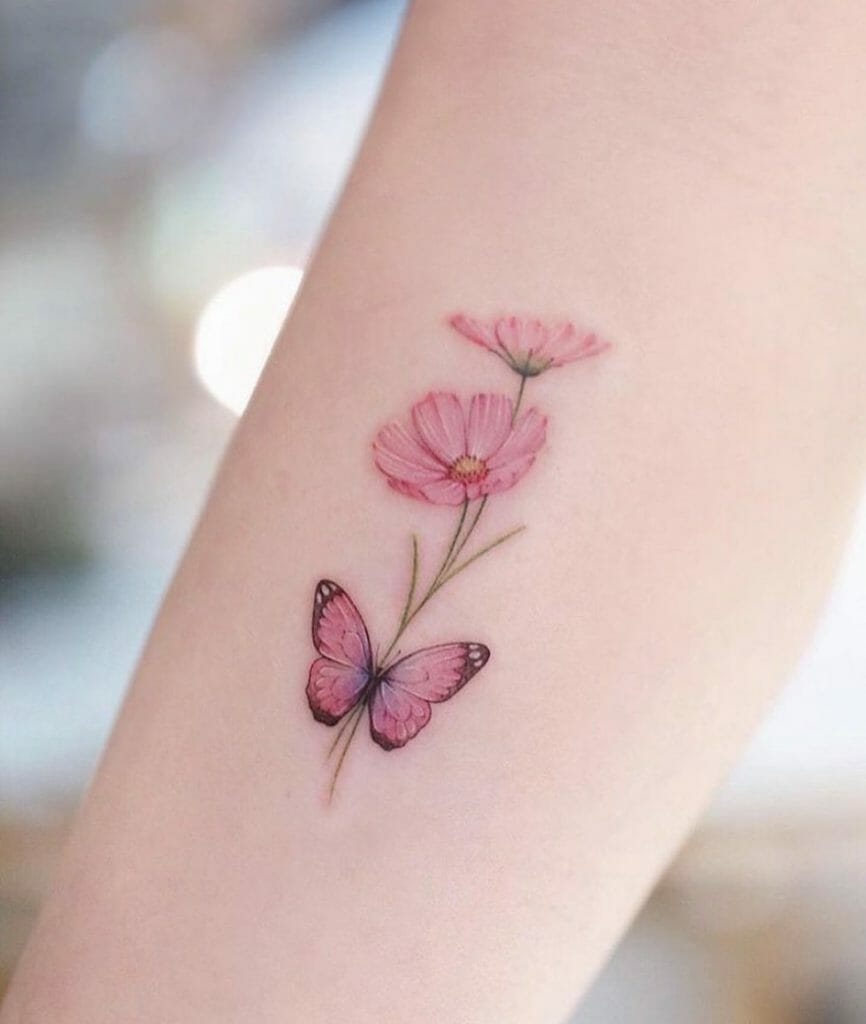 Cutest Forearm Tattoo Of Pink Purple Butterfly
