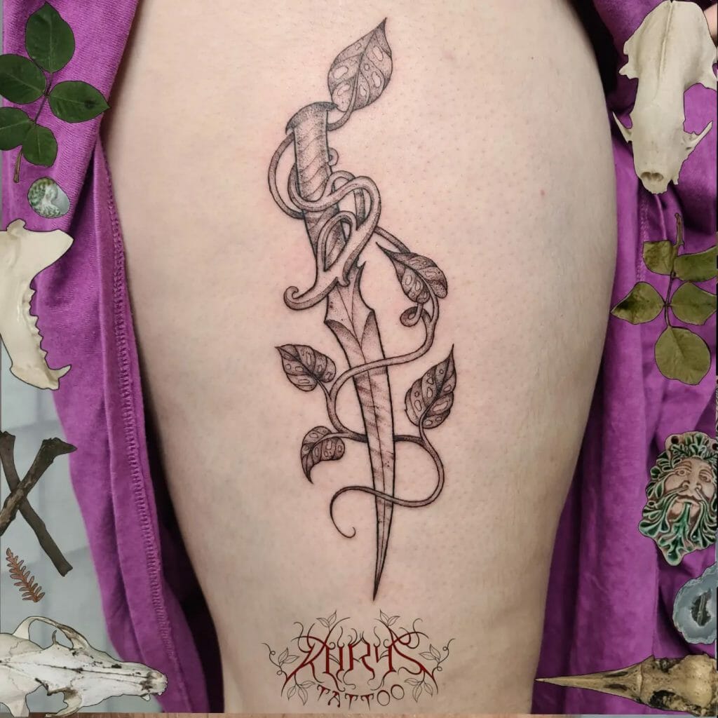 Dagger Flower Vine Tattoo