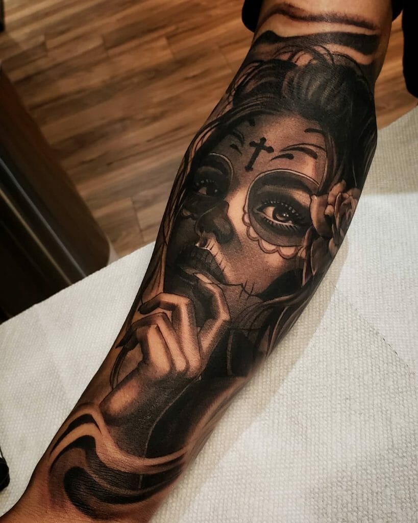 Day of the Dead Skeleton Face Hand Tattoo
