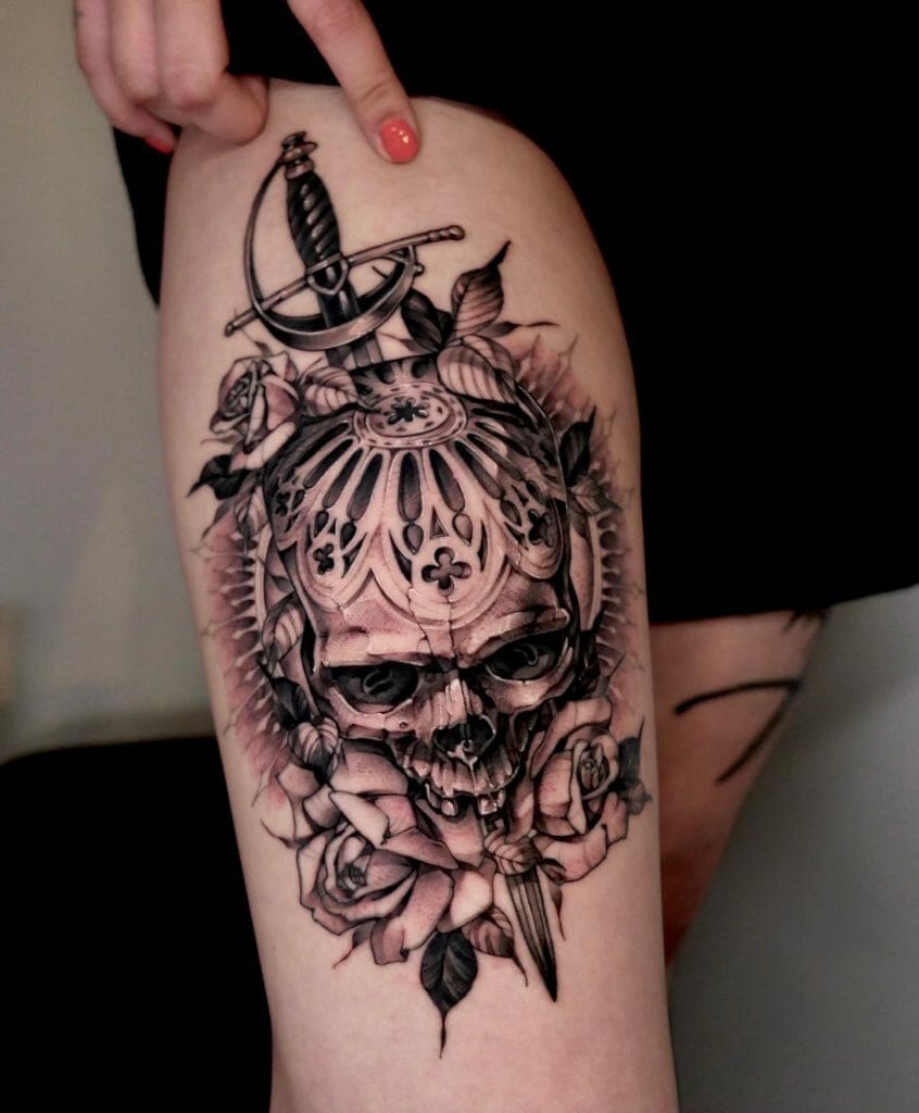 Detailed Dagger Through Skull Tattoo Ideas