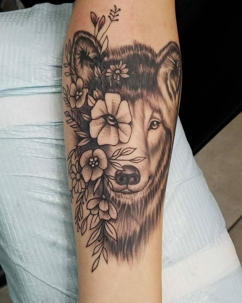Divine Flower And Wolf Tattoo