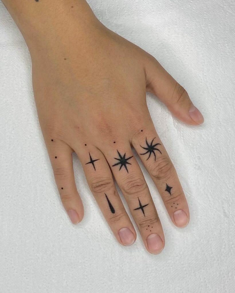 Dots & Stars Hand Tattoo