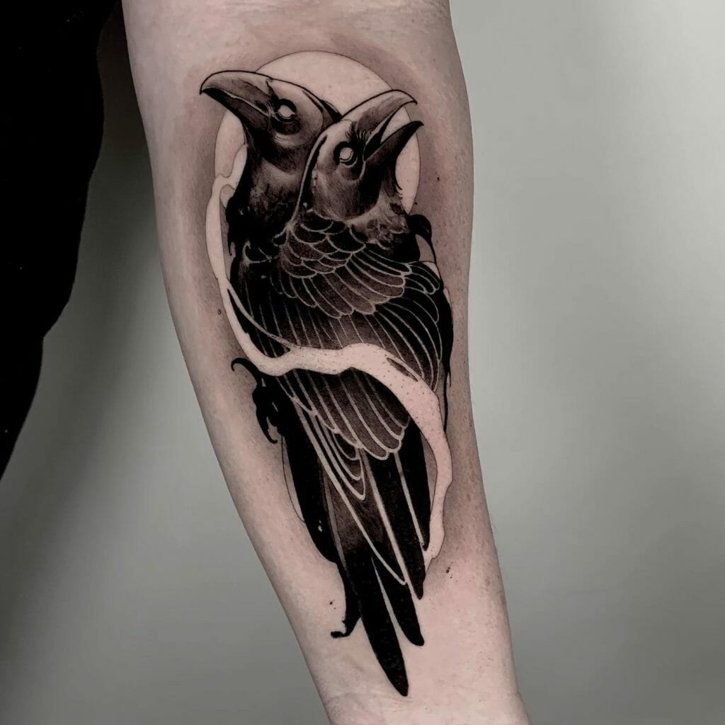 Double Headed Raven Tattoo Design