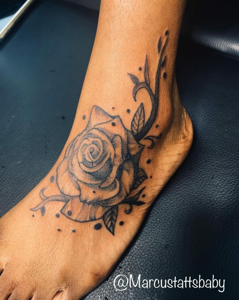 Elegant Rose On Foot Tattoo Ideas For Women