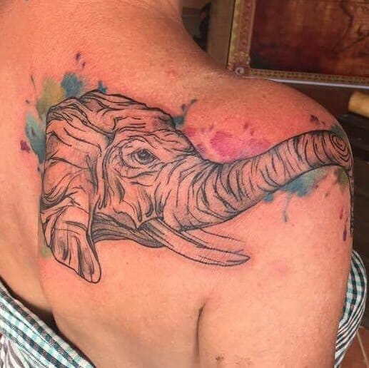 Elephant Tattoo On Shoulder Blade