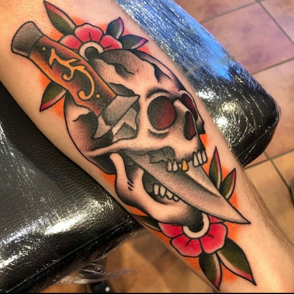 Fantastic Traditional Skull and Dagger Tattoo Designs
