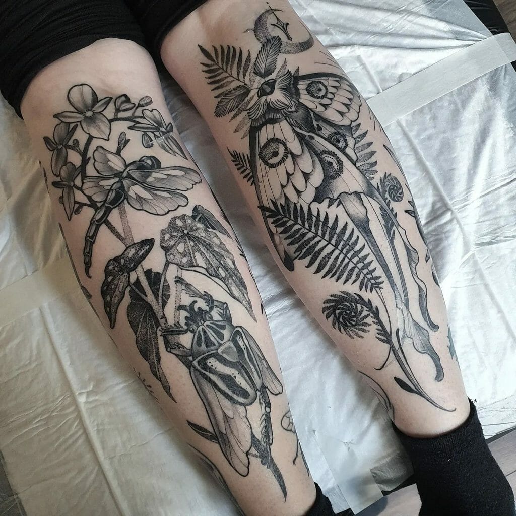 Ferns and Petals Tattoo Design