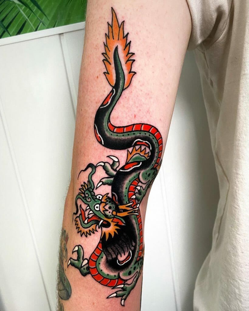 Fiery Dragon Old School Tattoo