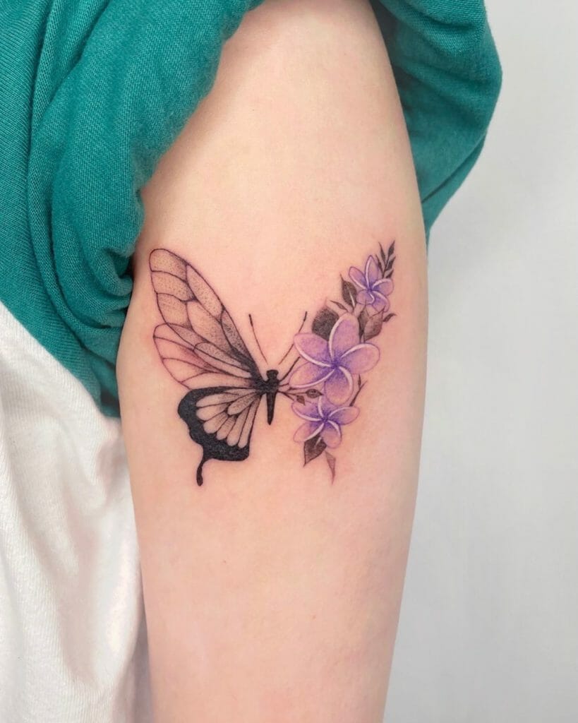 Floral Black Butterfly Tattoo