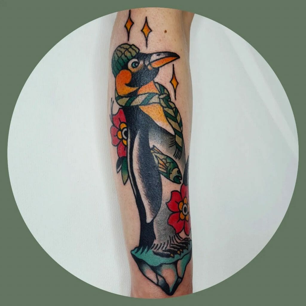 Floral Penguin Tattoo