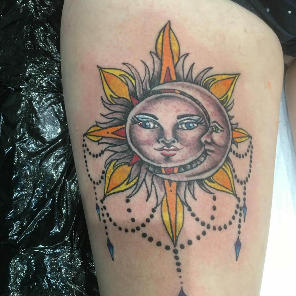 Floral Sun And Moon Tattoo