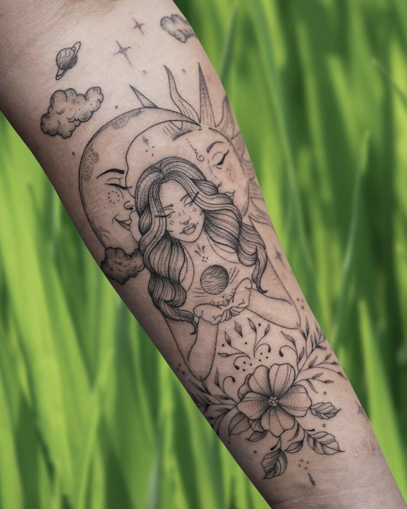 Floral Sun and Moon tattoo ideas