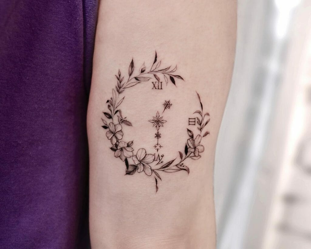 Flower Bed Clock Tattoo