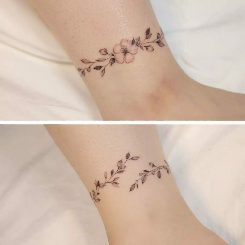 Flower Chain Ankle Bracelet Tattoo For Women