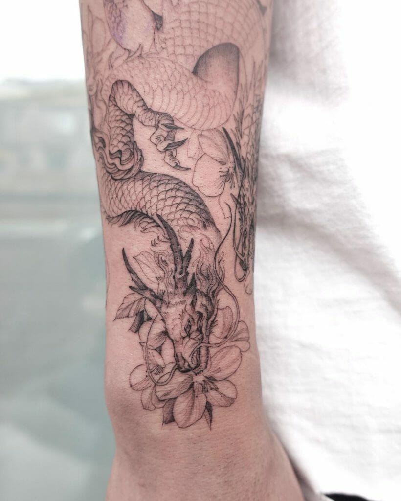 Flower Flourish Dragon Tattoo