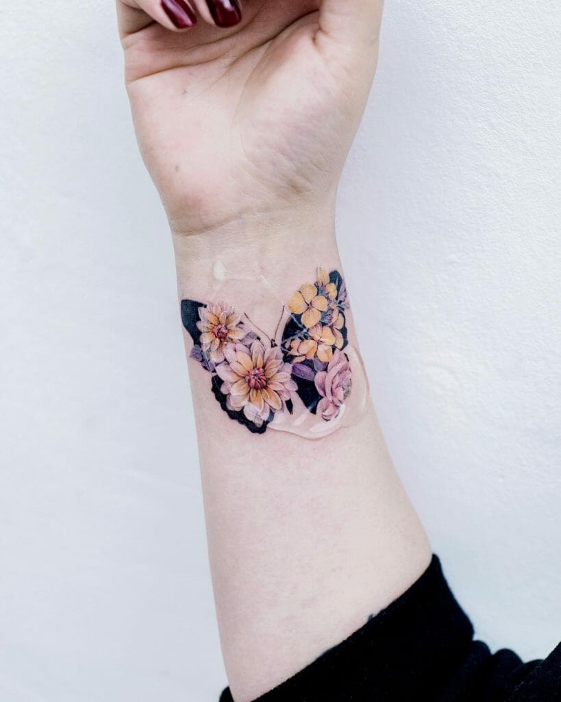 Flower Tattoos With A Beautiful Butterfly